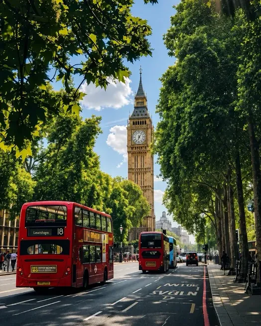 Il Big Ben tra gli alberi a Londra