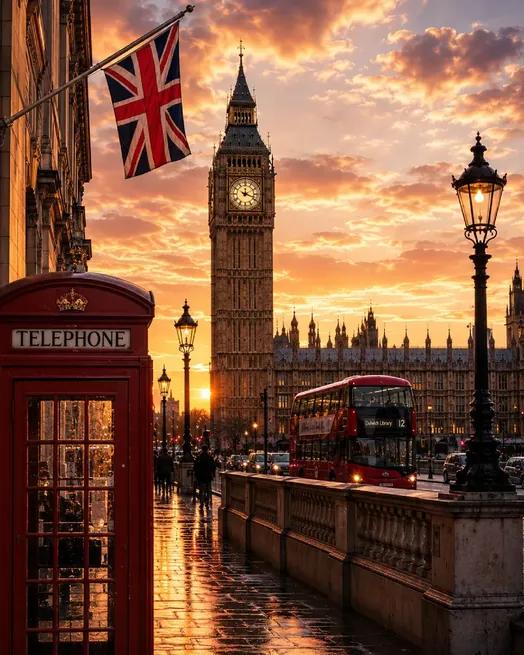 Cabina telefonica rossa e Big Ben a Londra